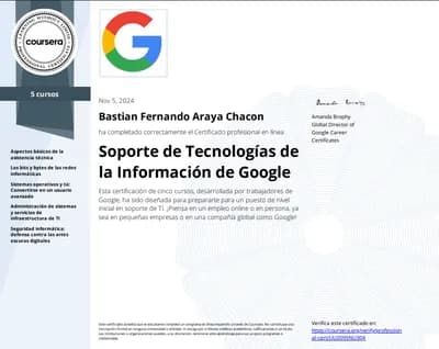 Credencial de Google IT Support Professional Certificate