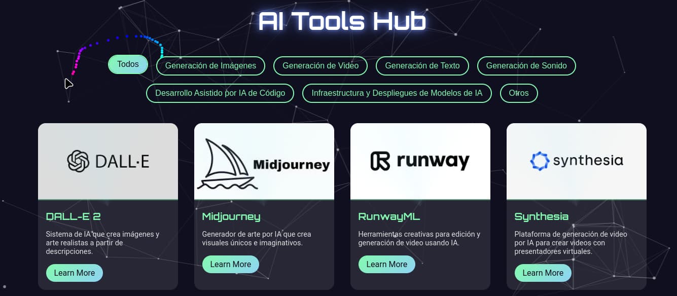Captura de pantalla principal del proyecto AI Tools HUB - Directorio de Herramientas IA
