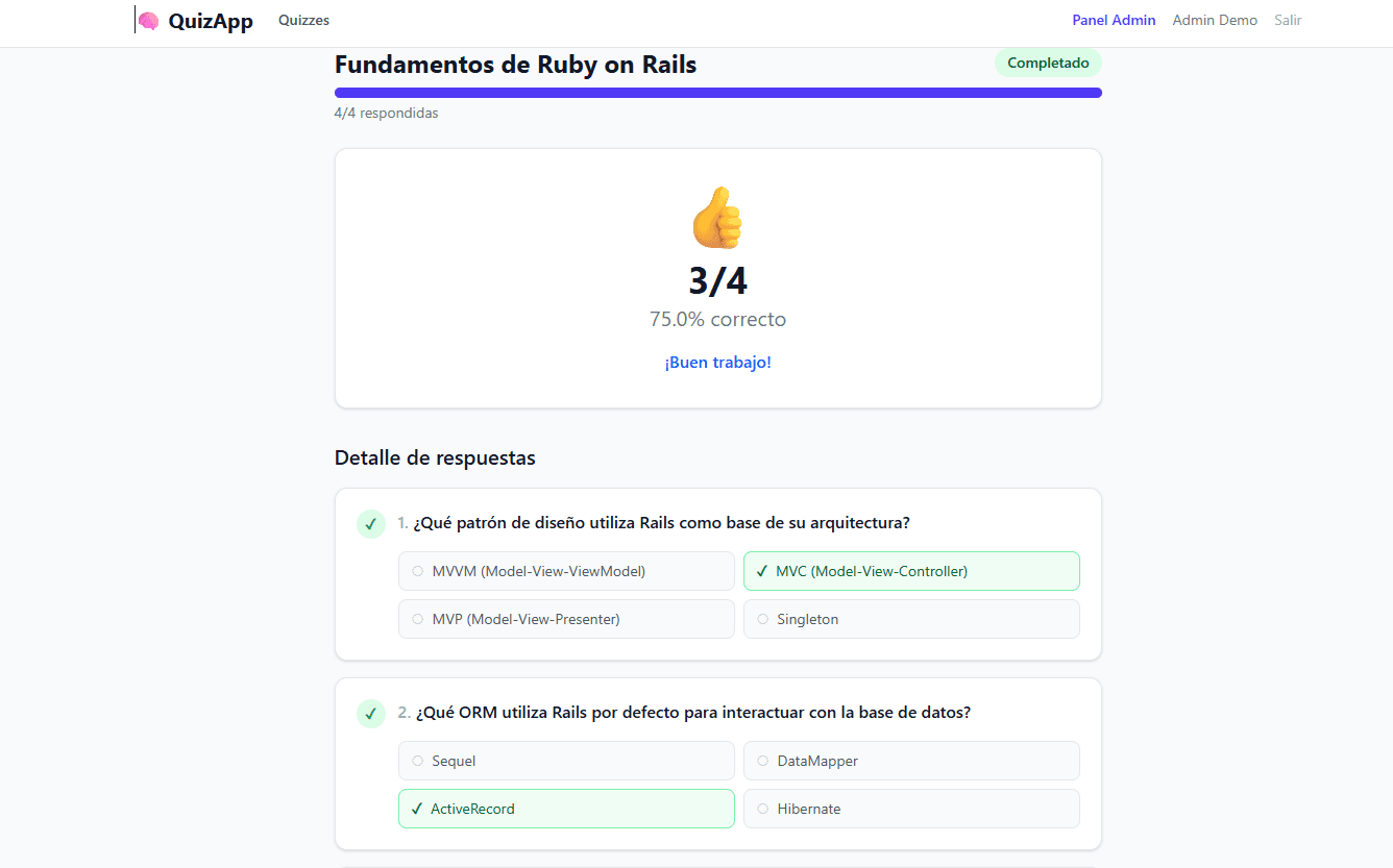 Captura de pantalla 2 del proyecto QuizApp - Plataforma de Quizzes