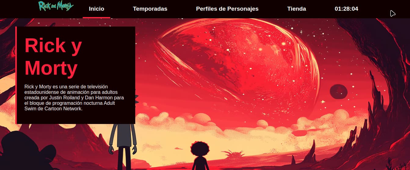 Captura de pantalla principal del proyecto Rick & Morty Fan Shop