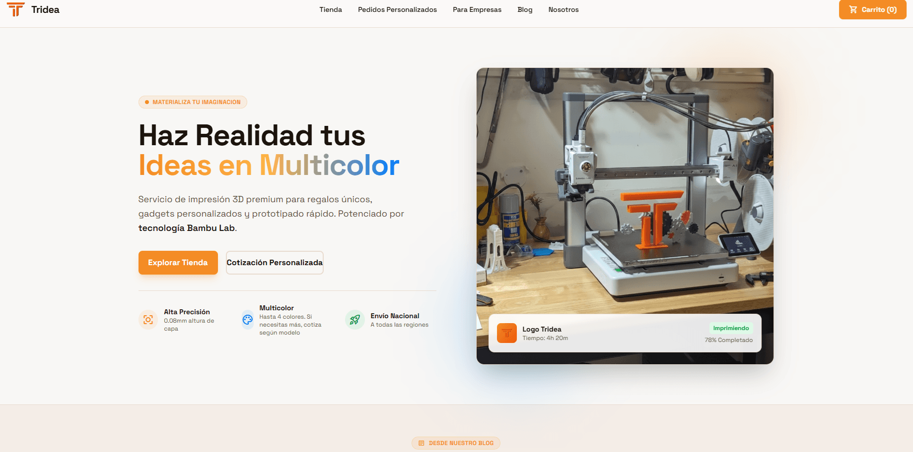 Vista previa del proyecto Tridea - Impresiones 3D
